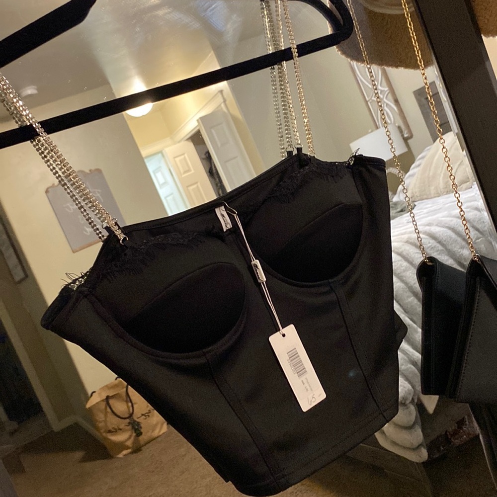 Brand new cropped, corset padded, rhinestone straps, top